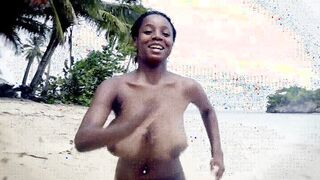 Caribbean Babe Running On The Beach