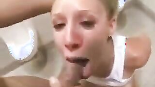 Perky Allison Pierce face fucked in bathroom