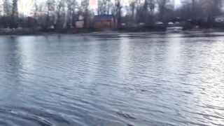 Cute Russian girl taking a dip in cold water