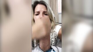 Filming herself sucking for a huge facial!