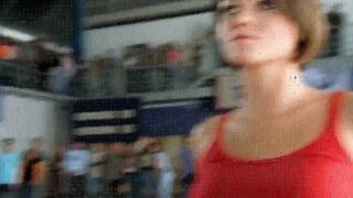 Lifting her red top [gif]