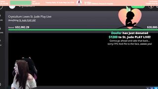 Twitch streamer with pie on her face gets excited about large charity donation, gets another pie on her head (longer clip in comments)
