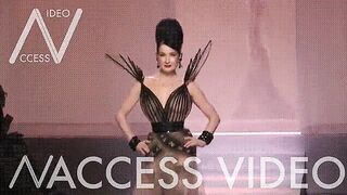 Dita Von Teese Boobs in Lace Dress on the Runway & nipple