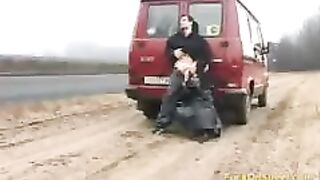 Trashy Couple Fucking on The Road [gif]