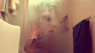 Tan teen pressed against the shower. [gif]