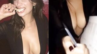 Emily Ratajkowski squeezing her tits