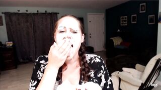 ASMR artist smears cake in her own face, eats the rest (source inside)