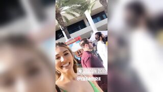 Cathy in a green dress