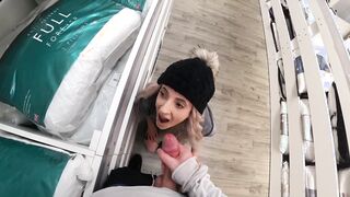 Department store blowjob and facial with cum left on the floor before cum dripping cumwalk