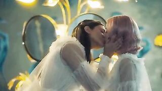 Eiza Gonzalez kissing Emma Roberts in 'Paradise Hills'