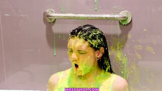 Leda blasted in the face with gunge cannon
