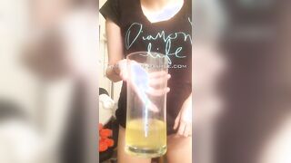 Dirty teen drinking a glass full of her warm piss