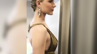 Evan Rachel Wood wearing the golden dress for Westworld.