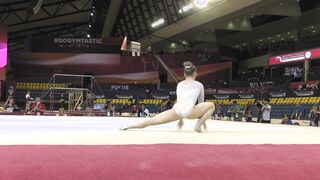 Ragan Smith bending over at the 2018 World Artistic Gymnastics Championships