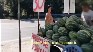 Serbian watermelon lady with two melons