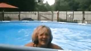 Strong Horny 58-yr Old Blonde Does Pool Workouts Nude