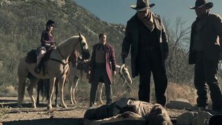 Evan Rachel Wood, Angela Sarafyan, and others in Westworld S01E01