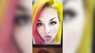 Huge facial for sexy neon haired alt girl