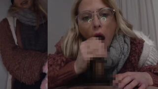 Hot blonde wearing glasses receives a messy facial