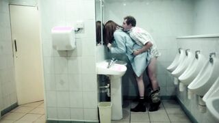 Karen Gillen getting fucked from behind by a random guy in a public bathroom