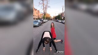 Dancing in streets with twin, Faith (Claire Gerhardstein, April 2020 Tik Tok video) [1MIC]