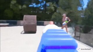 Doomguy hunts Postal Babes at the pool