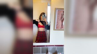 The mildest, most innocent little bra flash in my plaid skirt. [GIF][F]