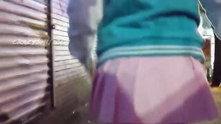 Cum dripping from under her skirt and onto the street