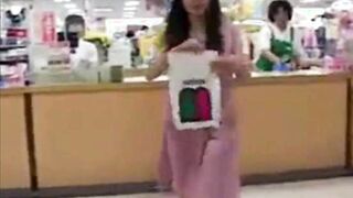 Amateur Japanese Girl Getting Naked In Front Of A Store Counter