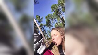 Sucking his cock after hiking on a trail the a park in Florida