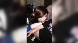 D.Va cosplayer sucking dude off while he’s gaming
