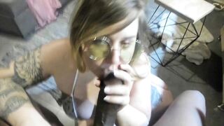 Cute teen sucking off a BBC that looks like a toy POV