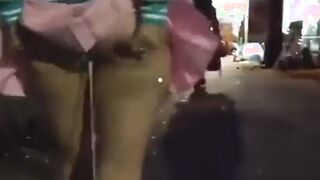 What a naughty girl letting all daddy's cum driping on the street