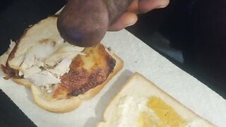 Just a fat boy eating a cum sandwich