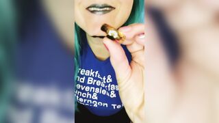 Nerdy girl uses ring of power to show off her tats!