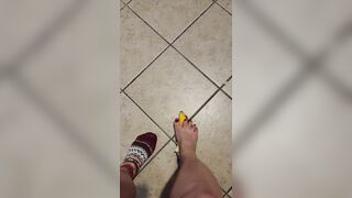 Wife stepping on banana