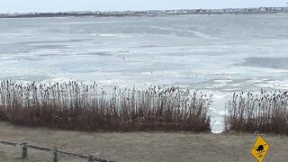Barnegat bay, Manahawkin NJ tide coming in, watching the ice flows