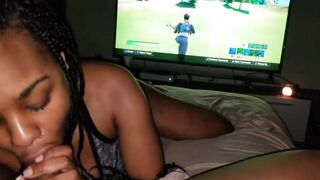 Deep in her throat while playing Fortnite.