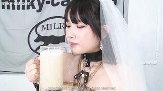 A true cum cocktail: Japanese bride struggles to drink a pint of cum...