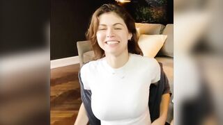 GIF Alexandra Daddario pokies and bounce in tight shirt from YouTube video