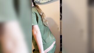 Thick nurse bum with lacy black thong underneath my scrubs