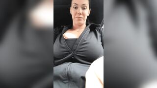 Showing her big boobs in car