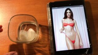 Kinky cumming in glass and pouring it on Kendall Jenner