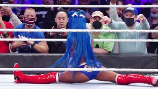 Always cum for Sasha Banks hitting the split and bouncing like she’s riding duck