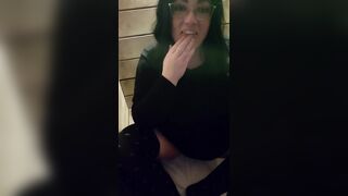 Nervously touching my pussy in the sauna