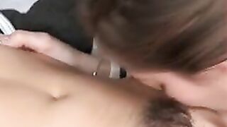 Lesbian teen sucks hairy pussy