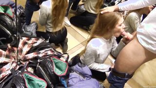 Stunning redhead gives balls deep POV blowjob in changing room