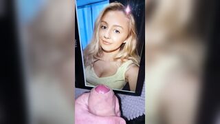 Hot blonde receives a big cock jerk trib