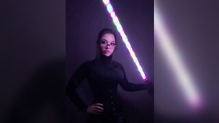 Zoe Hange with a lightsaber